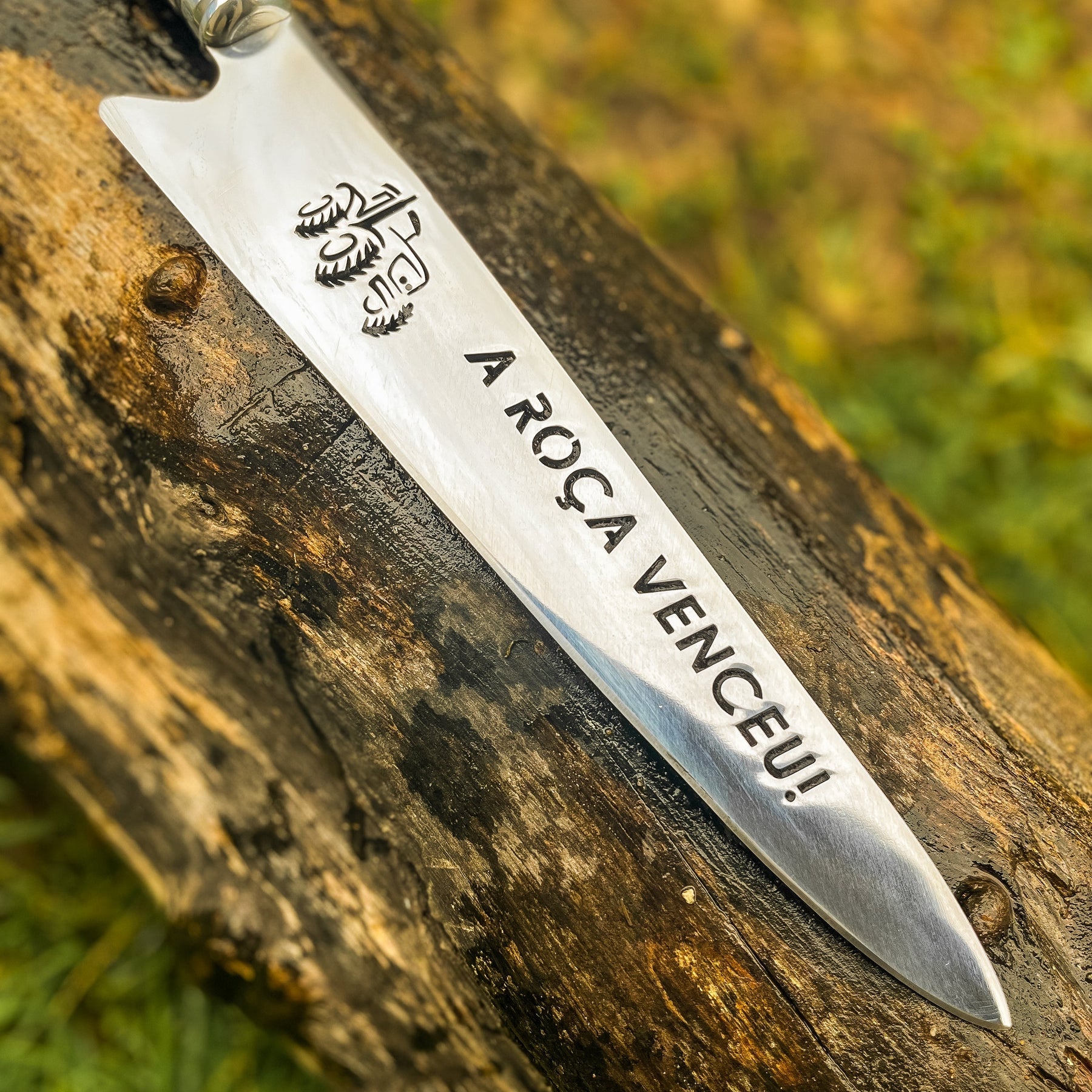 Faca de Churrasco 10" 3mm Lâmina Roça Venceu com Cabo madeira + Case especial em couro