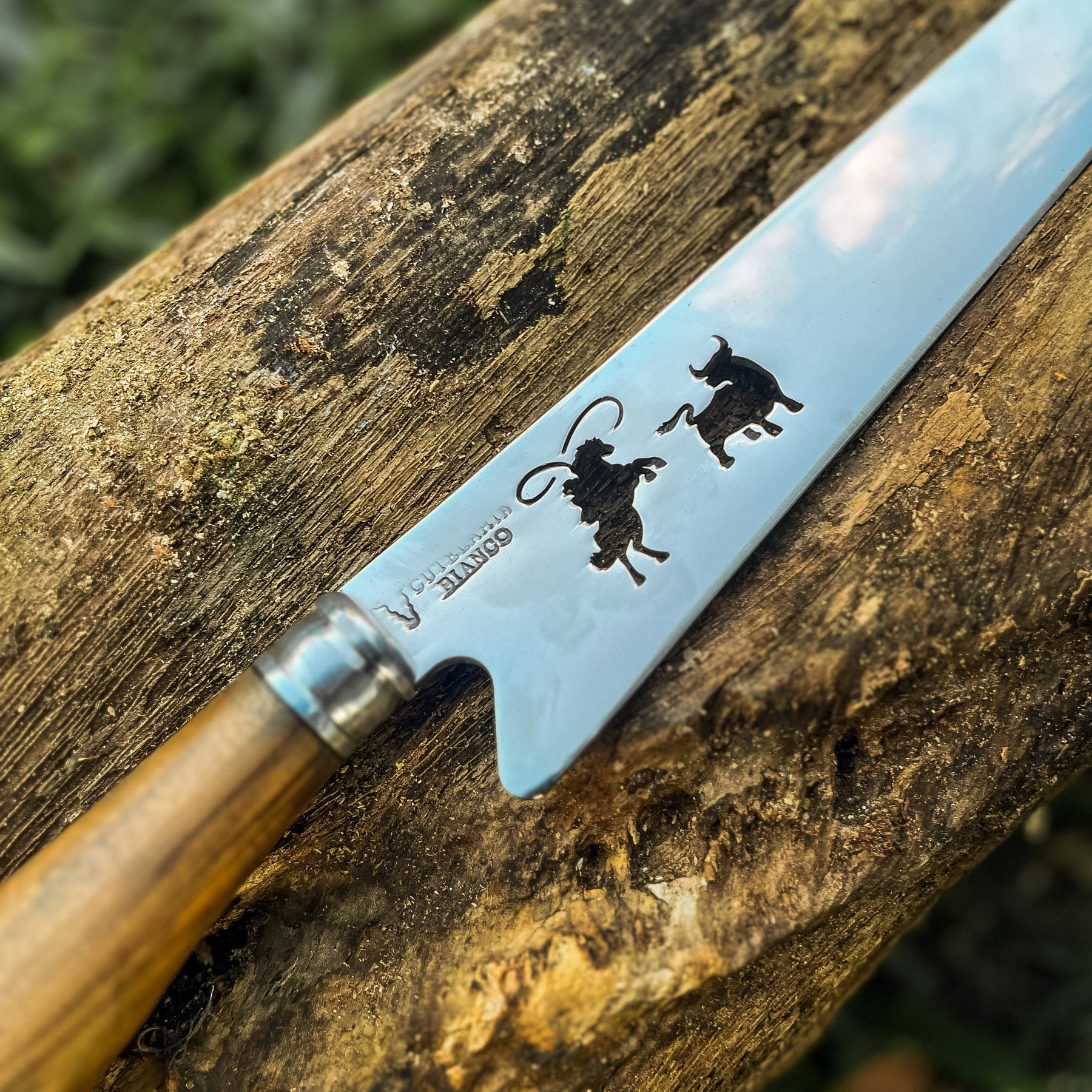 Faca de Churrasco 10" 3mm Lâmina Boiadeiro com Cabo madeira + Case especial em couro