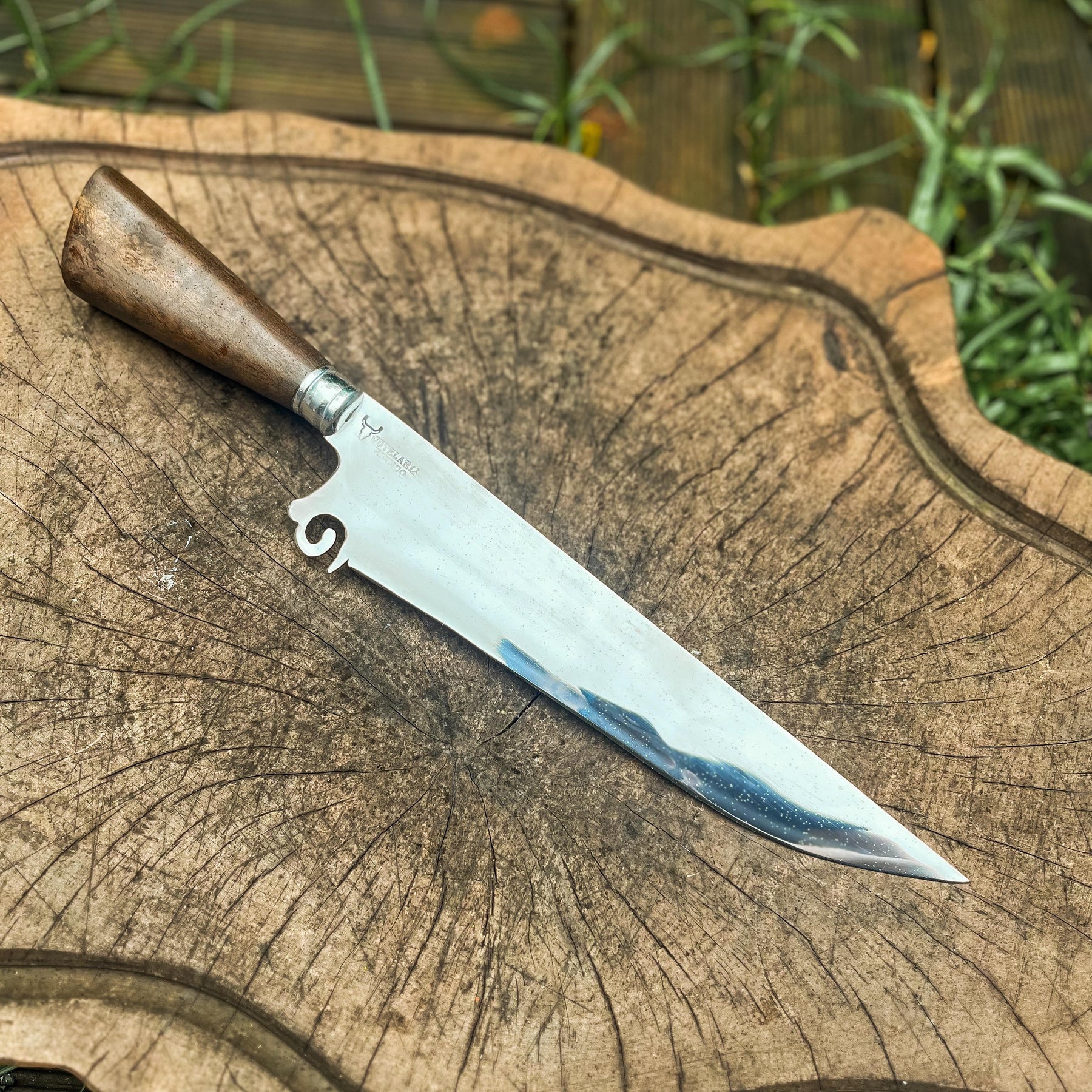Faca de Churrasco 10" 3mm Lâmina Espanha com Cabo madeira + Case especial em couro
