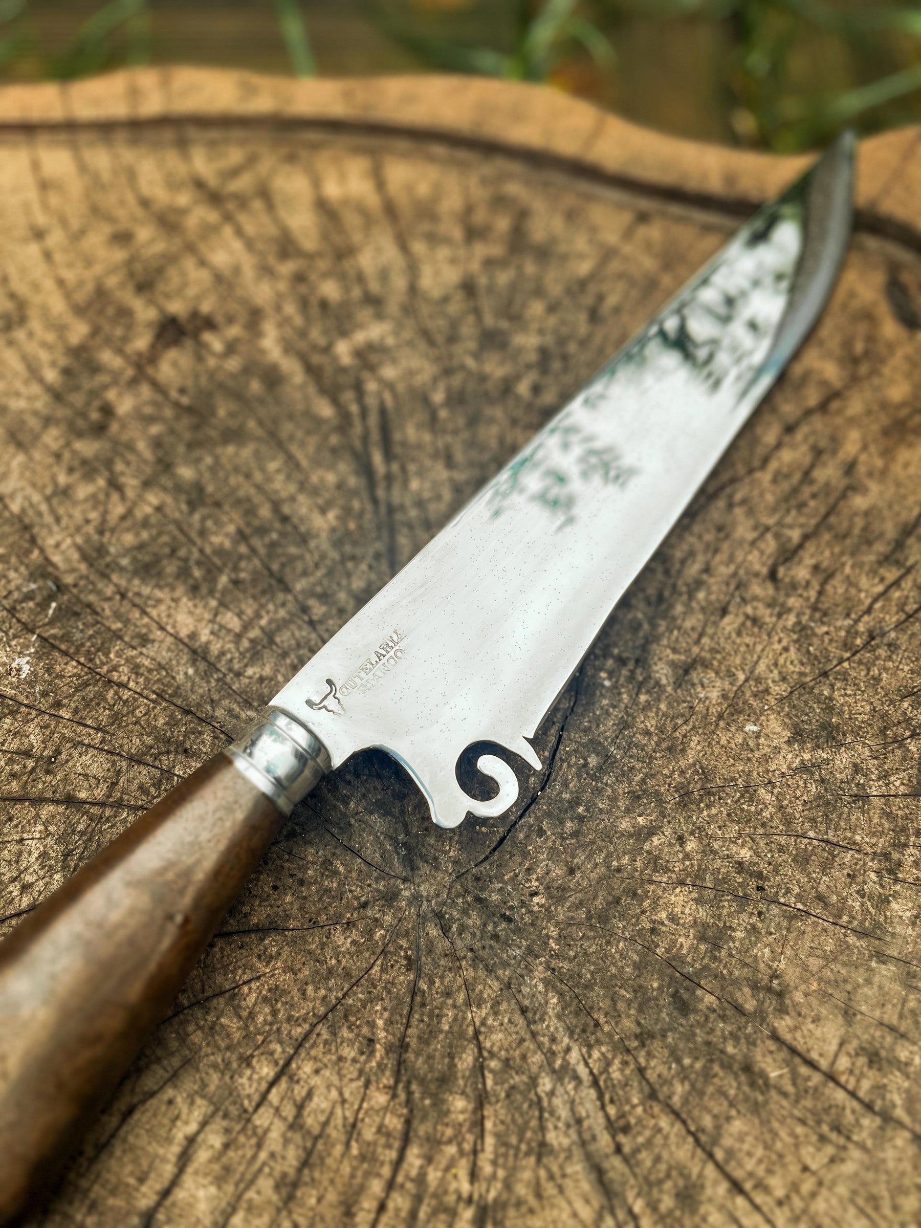 Faca de Churrasco 10" 3mm Lâmina Espanha com Cabo madeira + Case especial em couro