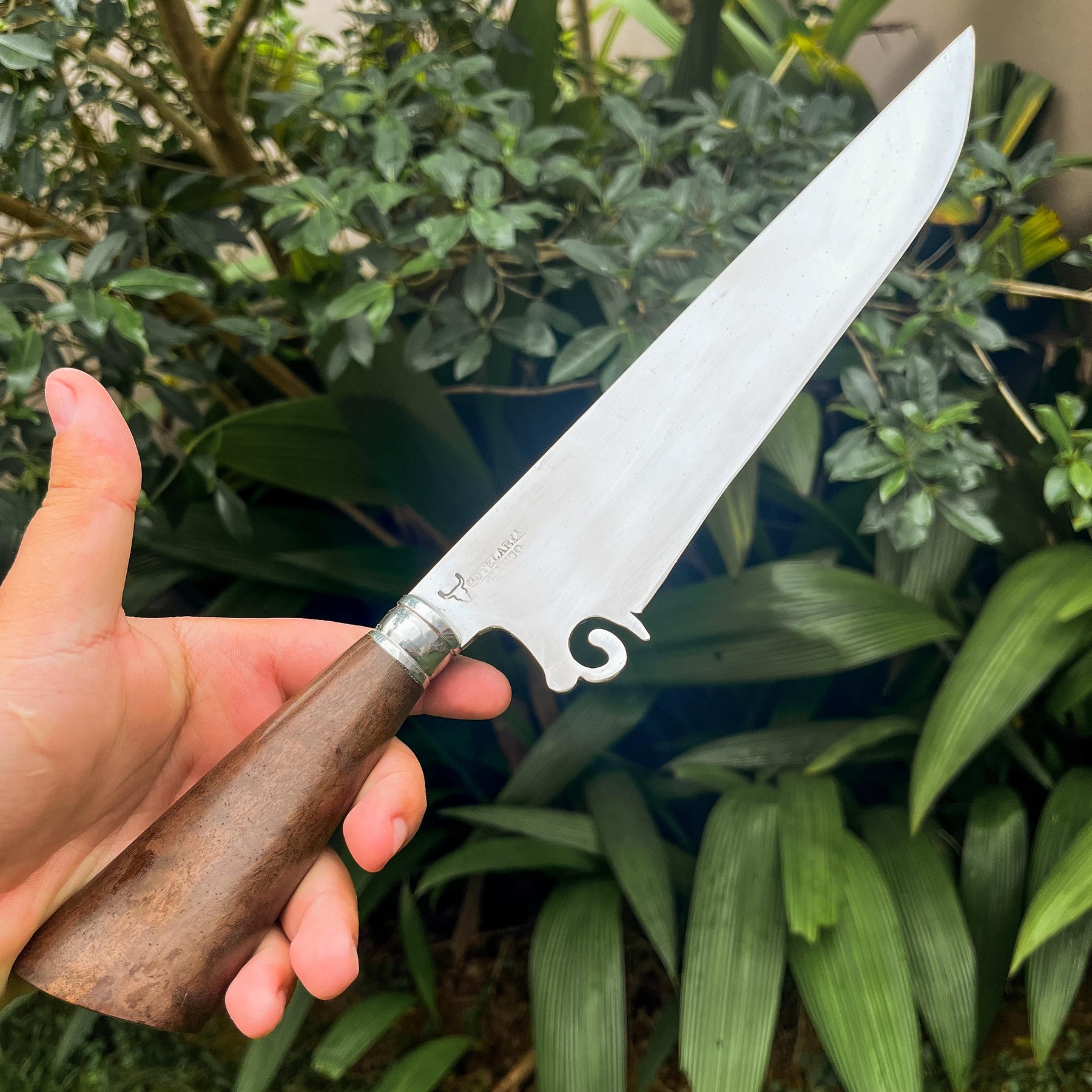Faca de Churrasco 10" 3mm Lâmina Espanha com Cabo madeira + Case especial em couro
