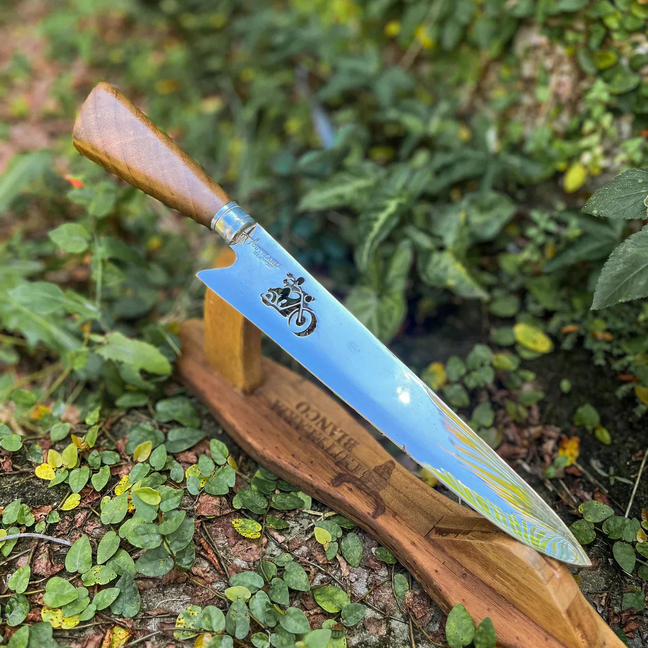 Faca Artesanal P/ Churrasco 10" 3mm Lâmina com Cabo madeira + Case especial em couro - VARIOS TEMAS NA LAMINA