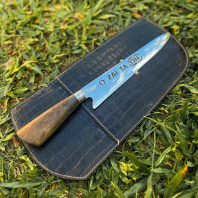 Faca  Artesanal P/ Churrasco 10" 3mm Lâmina com Cabo madeira + Case especial em couro - VARIOS TEMAS NA LAMINA